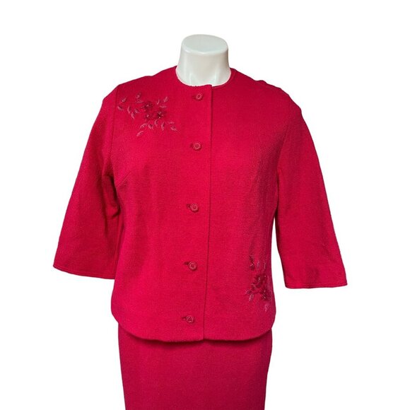 1960s Vintage Hot Pink Three Piece Wool Skirt Suit Semi-Formal Minimalist Jackie - Picture 2 of 10